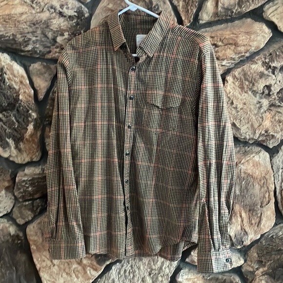 American Eagle Tan Tartan Button Down Long Sleeve - Picture 1 of 6